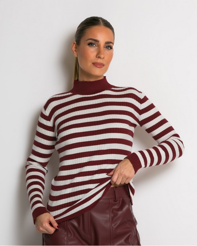 Μπλούζα πλεκτή ριγέ λουπέτο μπορντώ