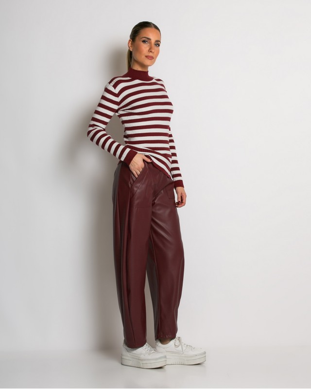 Μπλούζα πλεκτή ριγέ λουπέτο μπορντώ