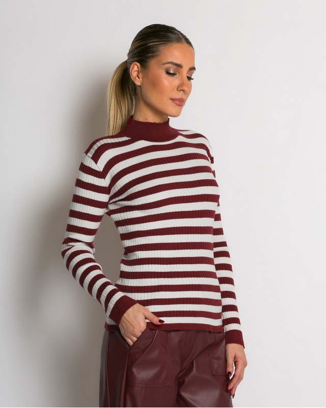 Μπλούζα πλεκτή ριγέ λουπέτο μπορντώ