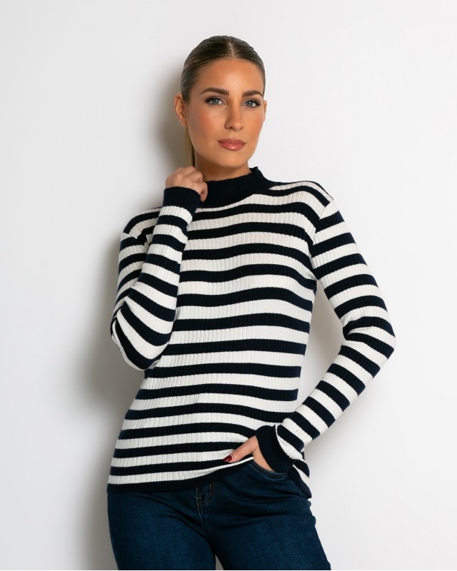 Μπλούζα πλεκτή ριγέ λουπέτο navy