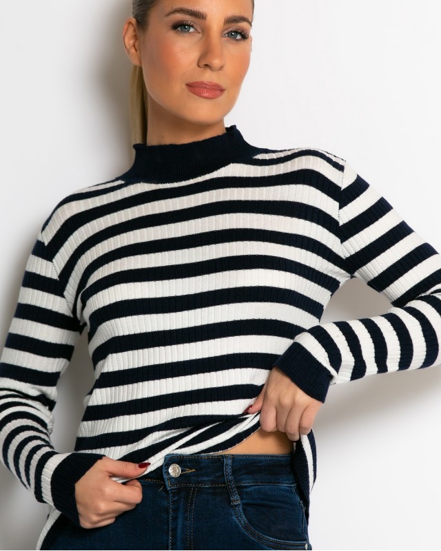 Μπλούζα πλεκτή ριγέ λουπέτο navy