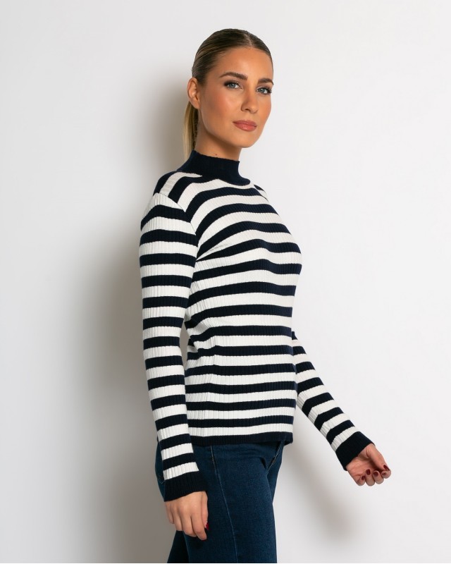 Μπλούζα πλεκτή ριγέ λουπέτο navy