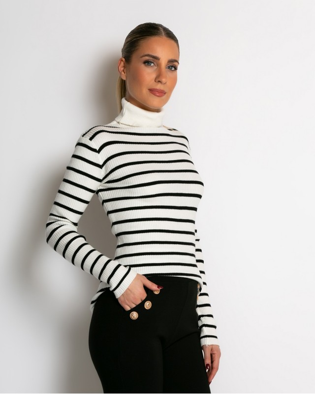 Μπλούζα πλεκτή ριγέ ζιβάγκο εκρού