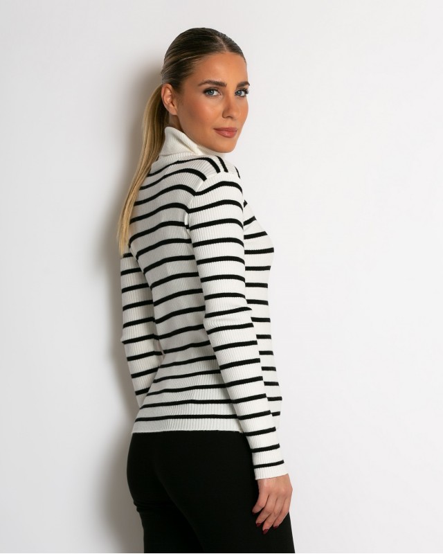 Μπλούζα πλεκτή ριγέ ζιβάγκο εκρού