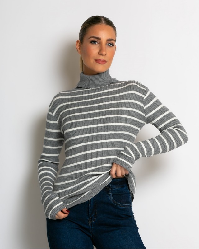 Μπλούζα πλεκτή ριγέ ζιβάγκο γκρι