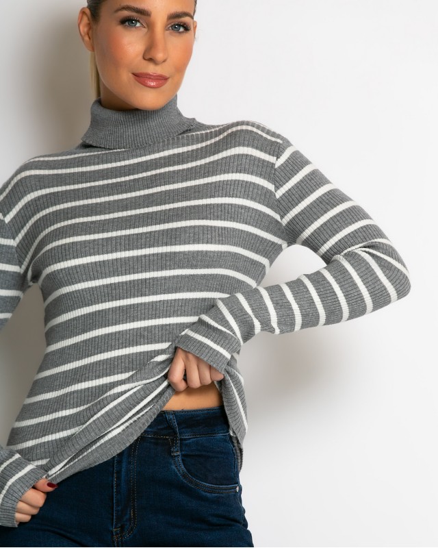 Μπλούζα πλεκτή ριγέ ζιβάγκο γκρι