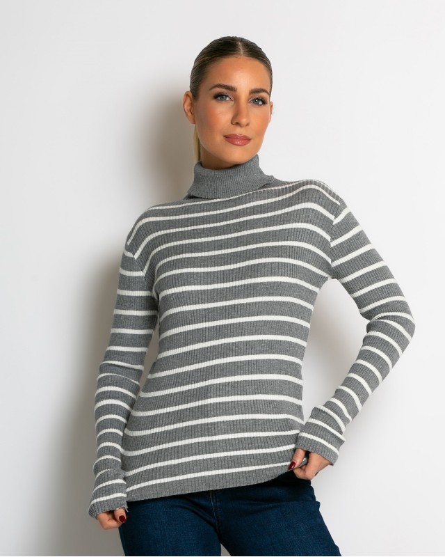 Μπλούζα πλεκτή ριγέ ζιβάγκο γκρι