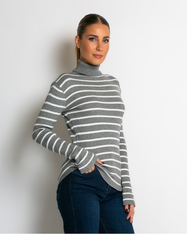 Μπλούζα πλεκτή ριγέ ζιβάγκο γκρι