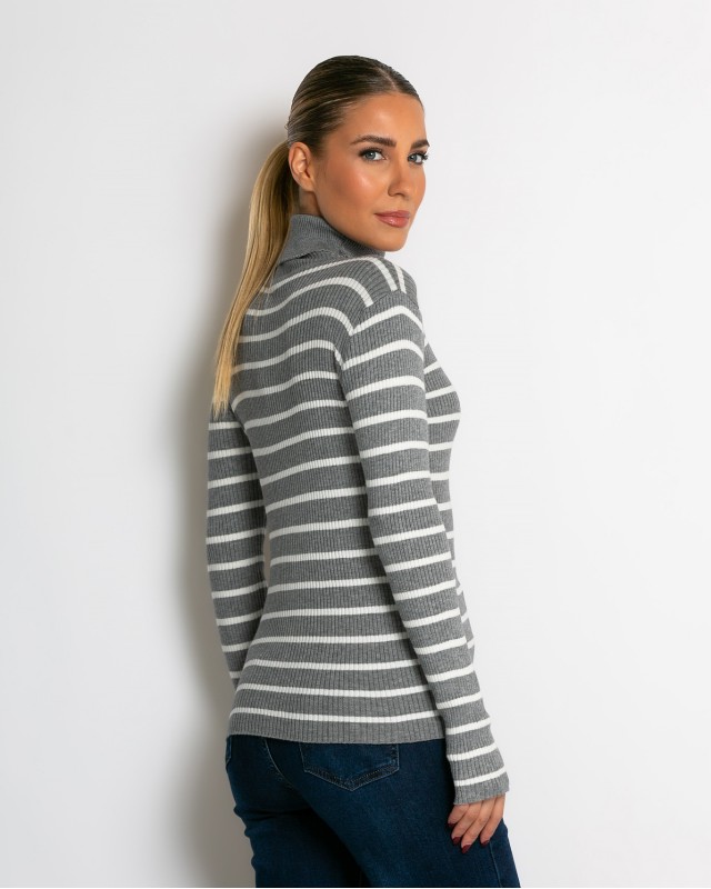 Μπλούζα πλεκτή ριγέ ζιβάγκο γκρι