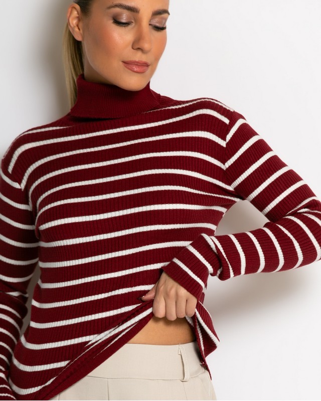 Μπλούζα πλεκτή ριγέ ζιβάγκο μπορντώ