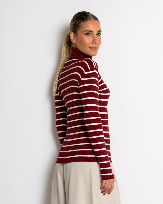 Μπλούζα πλεκτή ριγέ ζιβάγκο μπορντώ