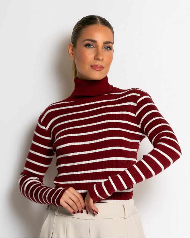 Μπλούζα πλεκτή ριγέ ζιβάγκο μπορντώ