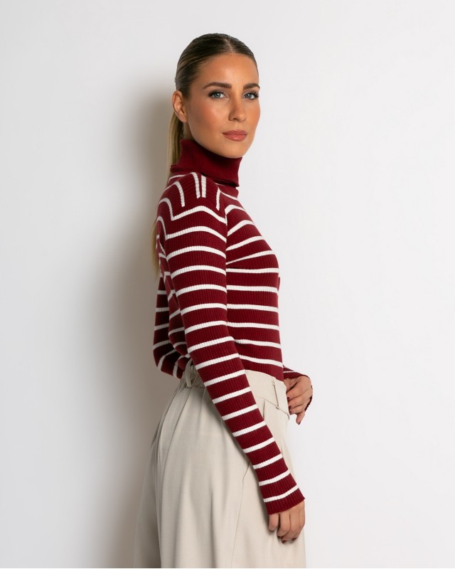 Μπλούζα πλεκτή ριγέ ζιβάγκο μπορντώ