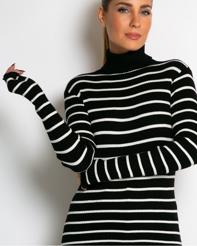 Μπλούζα πλεκτή ριγέ ζιβάγκο μαύρο