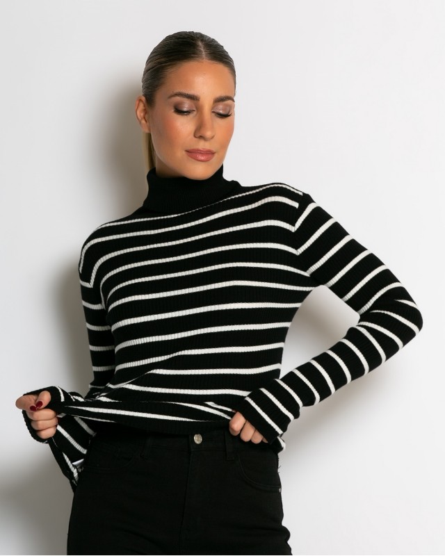 Μπλούζα πλεκτή ριγέ ζιβάγκο μαύρο