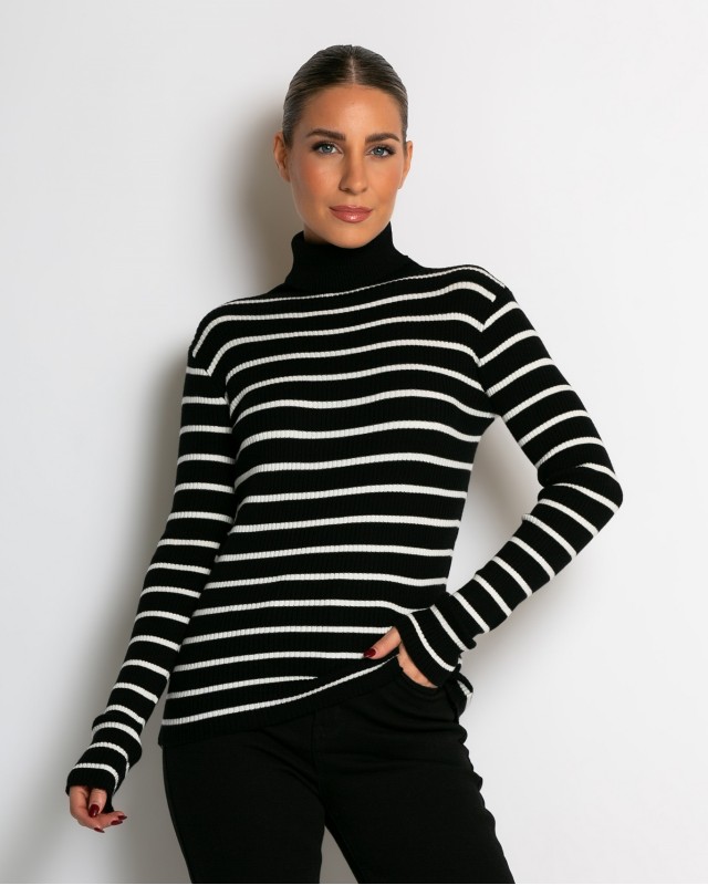 Μπλούζα πλεκτή ριγέ ζιβάγκο μαύρο