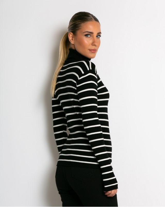 Μπλούζα πλεκτή ριγέ ζιβάγκο μαύρο