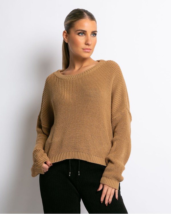 Μπλούζα πλεκτή κάμελ