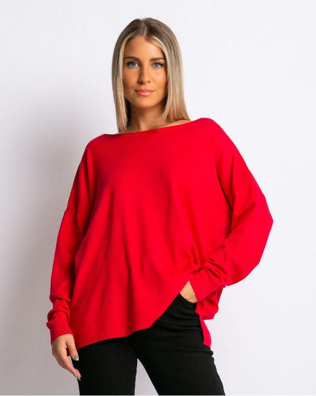 Μπλούζα πλεκτή απαλή υφή με χαμόγελο κόκκινο