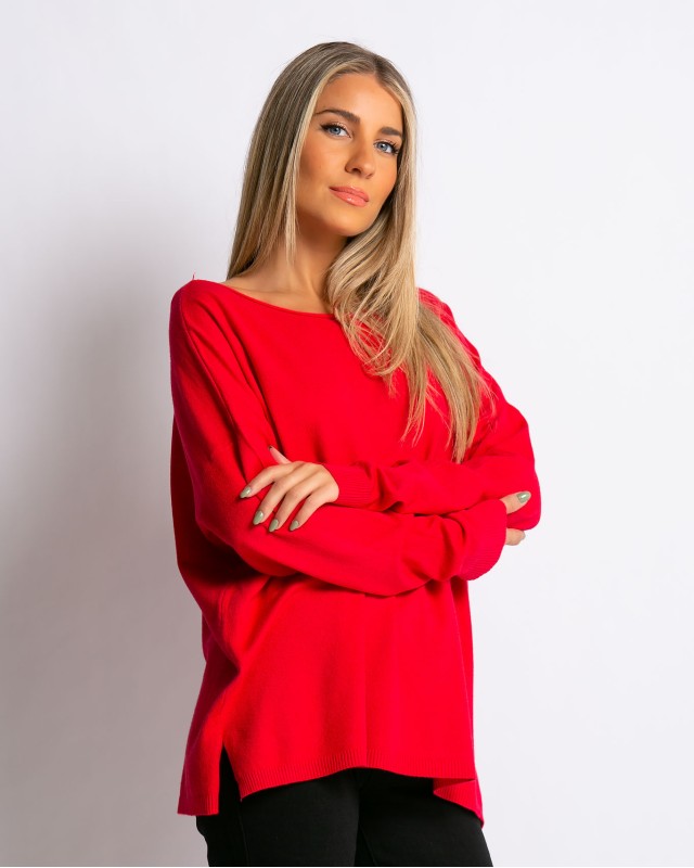 Μπλούζα πλεκτή απαλή υφή με χαμόγελο κόκκινο