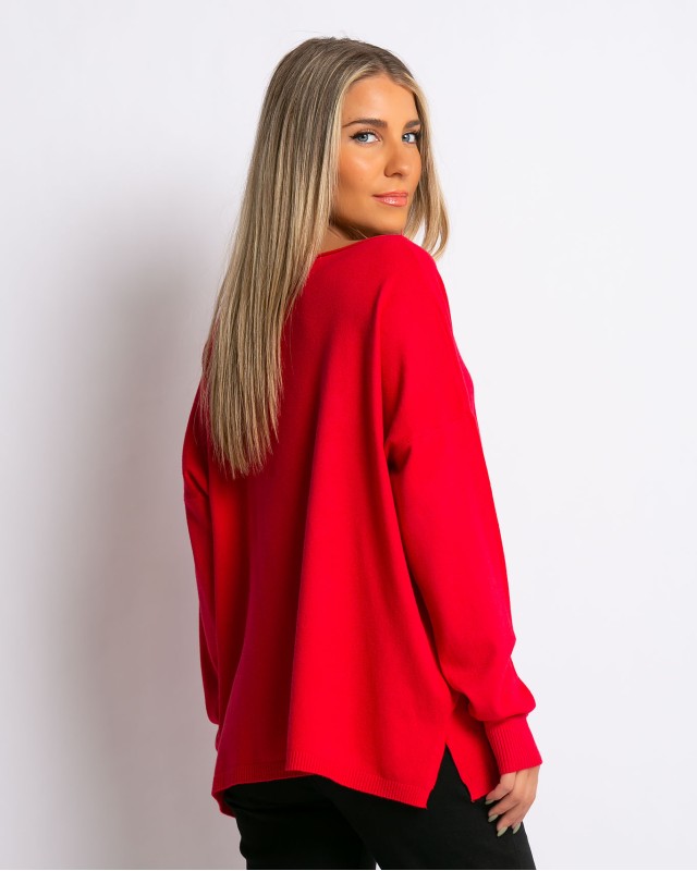 Μπλούζα πλεκτή απαλή υφή με χαμόγελο κόκκινο