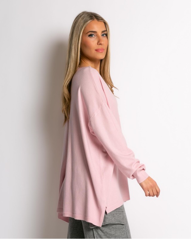 Μπλούζα πλεκτή απαλή υφή με χαμόγελο ροζ ανοιχτό