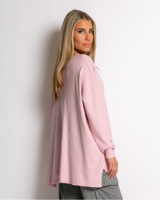 Μπλούζα πλεκτή απαλή υφή με χαμόγελο ροζ ανοιχτό