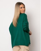Μπλούζα πλεκτή απαλή υφή με V και άνοιγμα στο πλάι πράσινο σκούρο