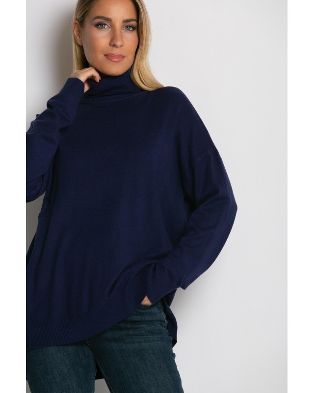 Μπλούζα ψιλό πλεκτό ζιβάγκο ασυμμετρο σε άνετη γραμμή navy