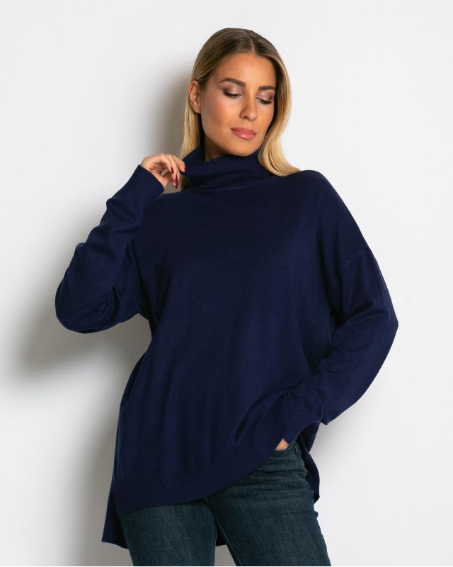 Μπλούζα ψιλό πλεκτό ζιβάγκο ασυμμετρο σε άνετη γραμμή navy