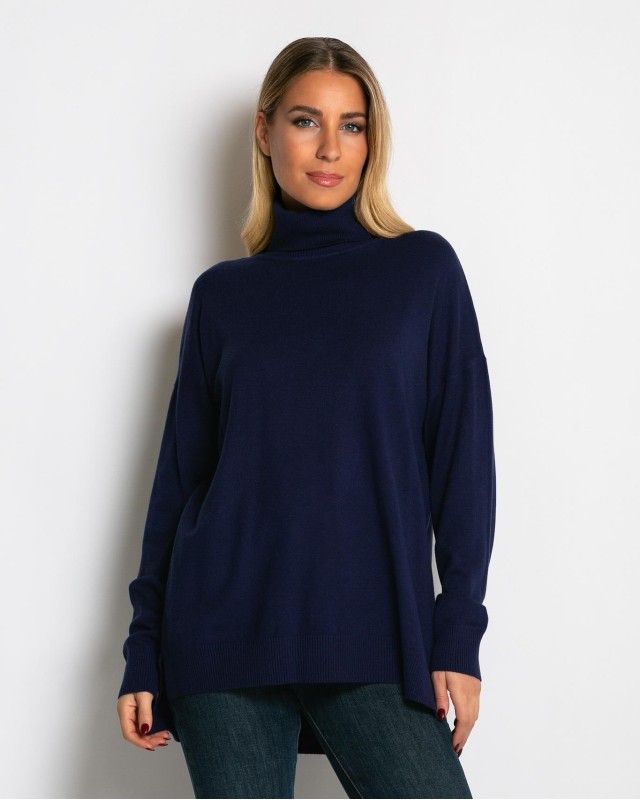 Μπλούζα ψιλό πλεκτό ζιβάγκο ασυμμετρο σε άνετη γραμμή navy