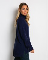 Μπλούζα ψιλό πλεκτό ζιβάγκο ασυμμετρο σε άνετη γραμμή navy