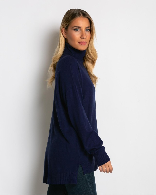 Μπλούζα ψιλό πλεκτό ζιβάγκο ασυμμετρο σε άνετη γραμμή navy