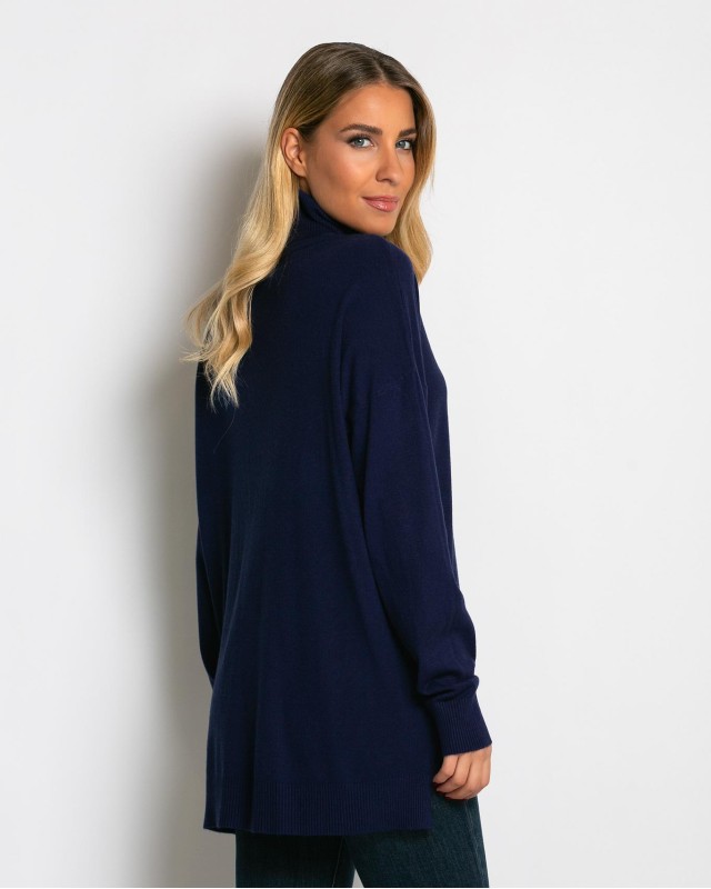 Μπλούζα ψιλό πλεκτό ζιβάγκο ασυμμετρο σε άνετη γραμμή navy