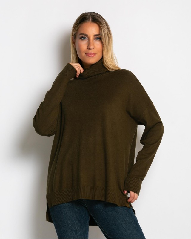 Μπλούζα ψιλό πλεκτό ζιβάγκο ασυμμετρο σε άνετη γραμμή χακί