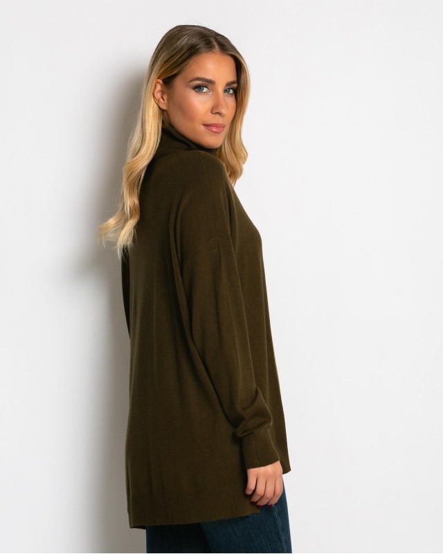 Μπλούζα ψιλό πλεκτό ζιβάγκο ασυμμετρο σε άνετη γραμμή χακί