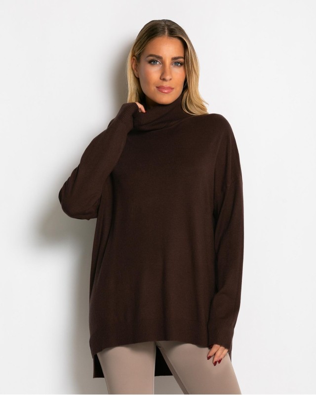 Μπλούζα ψιλό πλεκτό ζιβάγκο ασυμμετρο σε άνετη γραμμή καφέ