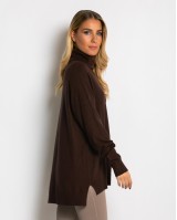 Μπλούζα ψιλό πλεκτό ζιβάγκο ασυμμετρο σε άνετη γραμμή καφέ