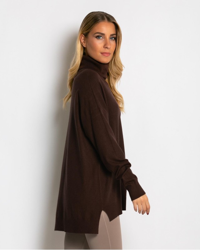 Μπλούζα ψιλό πλεκτό ζιβάγκο ασυμμετρο σε άνετη γραμμή καφέ