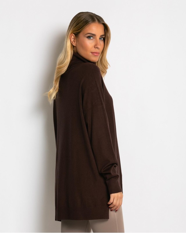 Μπλούζα ψιλό πλεκτό ζιβάγκο ασυμμετρο σε άνετη γραμμή καφέ