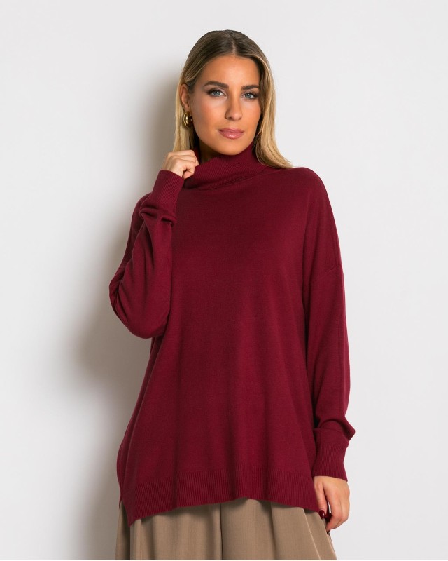 Μπλούζα ψιλό πλεκτό ζιβάγκο ασυμμετρο σε άνετη γραμμή μπορντό