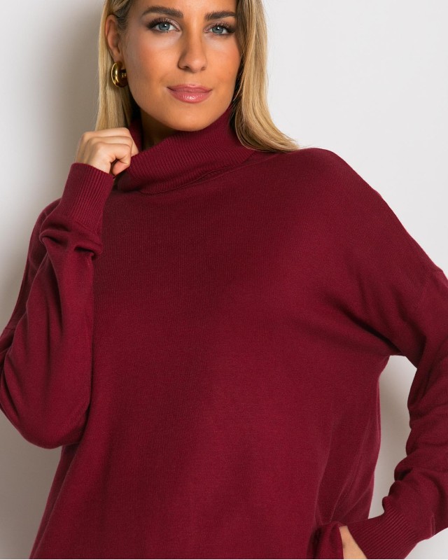 Μπλούζα ψιλό πλεκτό ζιβάγκο ασυμμετρο σε άνετη γραμμή μπορντό