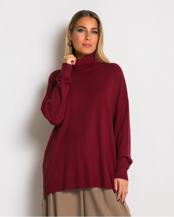 Μπλούζα ψιλό πλεκτό ζιβάγκο ασυμμετρο σε άνετη γραμμή μπορντό