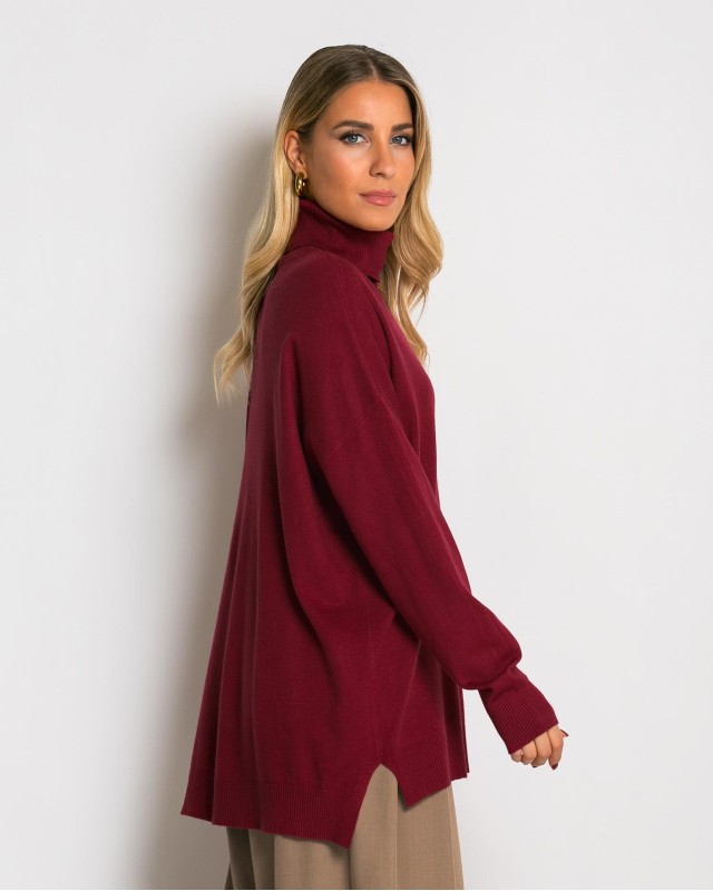 Μπλούζα ψιλό πλεκτό ζιβάγκο ασυμμετρο σε άνετη γραμμή μπορντό