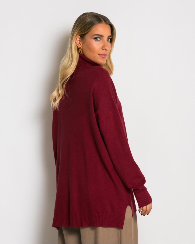 Μπλούζα ψιλό πλεκτό ζιβάγκο ασυμμετρο σε άνετη γραμμή μπορντό