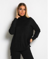 Μπλούζα ψιλό πλεκτό ζιβάγκο ασυμμετρο σε άνετη γραμμή μαύρο