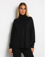 Μπλούζα ψιλό πλεκτό ζιβάγκο ασυμμετρο σε άνετη γραμμή μαύρο