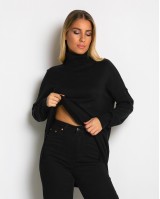 Μπλούζα ψιλό πλεκτό ζιβάγκο ασυμμετρο σε άνετη γραμμή μαύρο