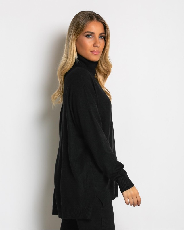 Μπλούζα ψιλό πλεκτό ζιβάγκο ασυμμετρο σε άνετη γραμμή μαύρο