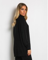 Μπλούζα ψιλό πλεκτό ζιβάγκο ασυμμετρο σε άνετη γραμμή μαύρο
